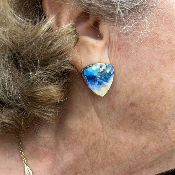 Artisan Hand-Made Porcelain and Enamel Pierced Earrings - Picture 3 of 4